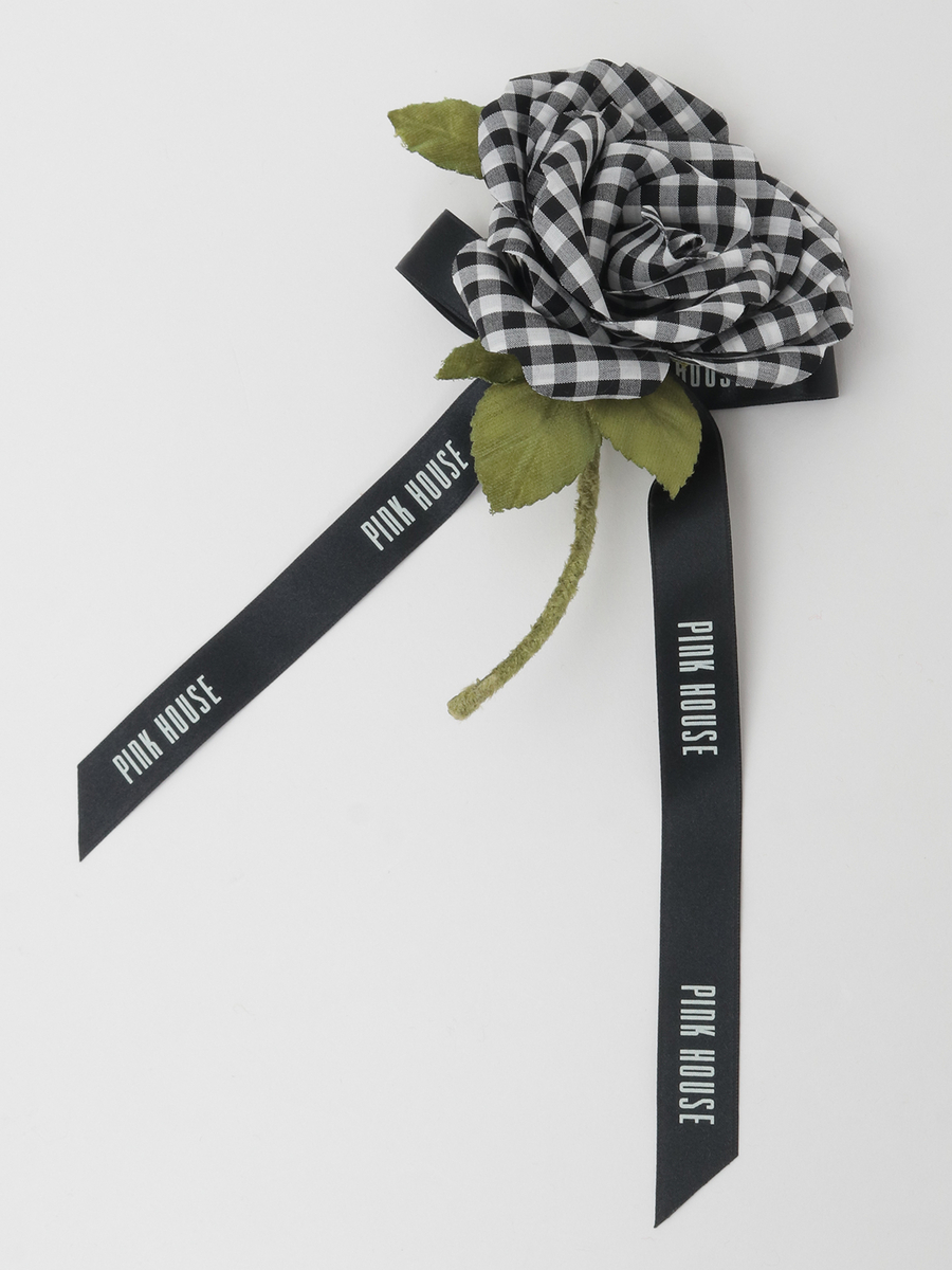 ギンガムチェックローズコサージュ 詳細画像 ブラック 1