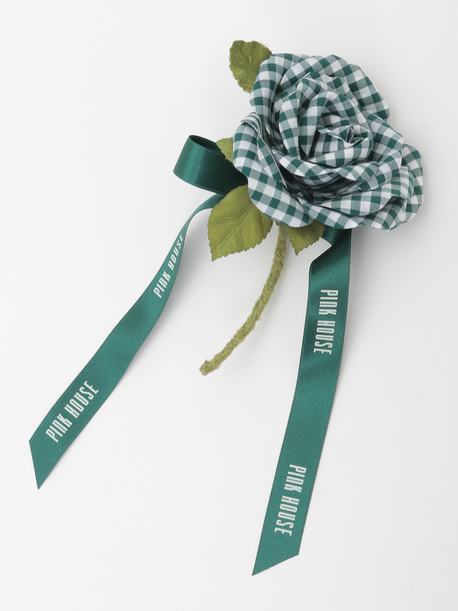 ギンガムチェックローズコサージュ 詳細画像 グリーン 1
