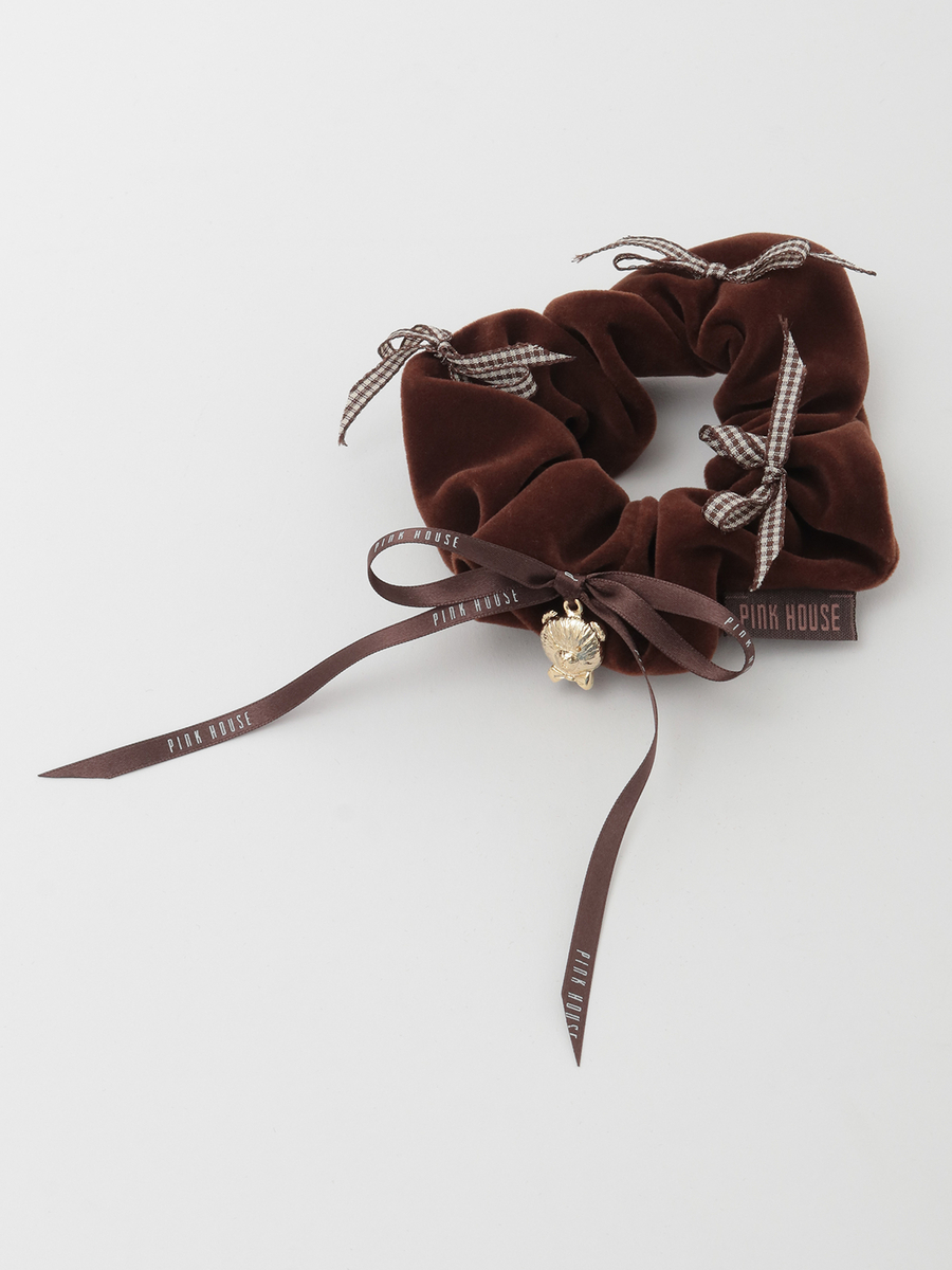 リボンいっぱいベロアシュシュ 詳細画像 チョコレート 1