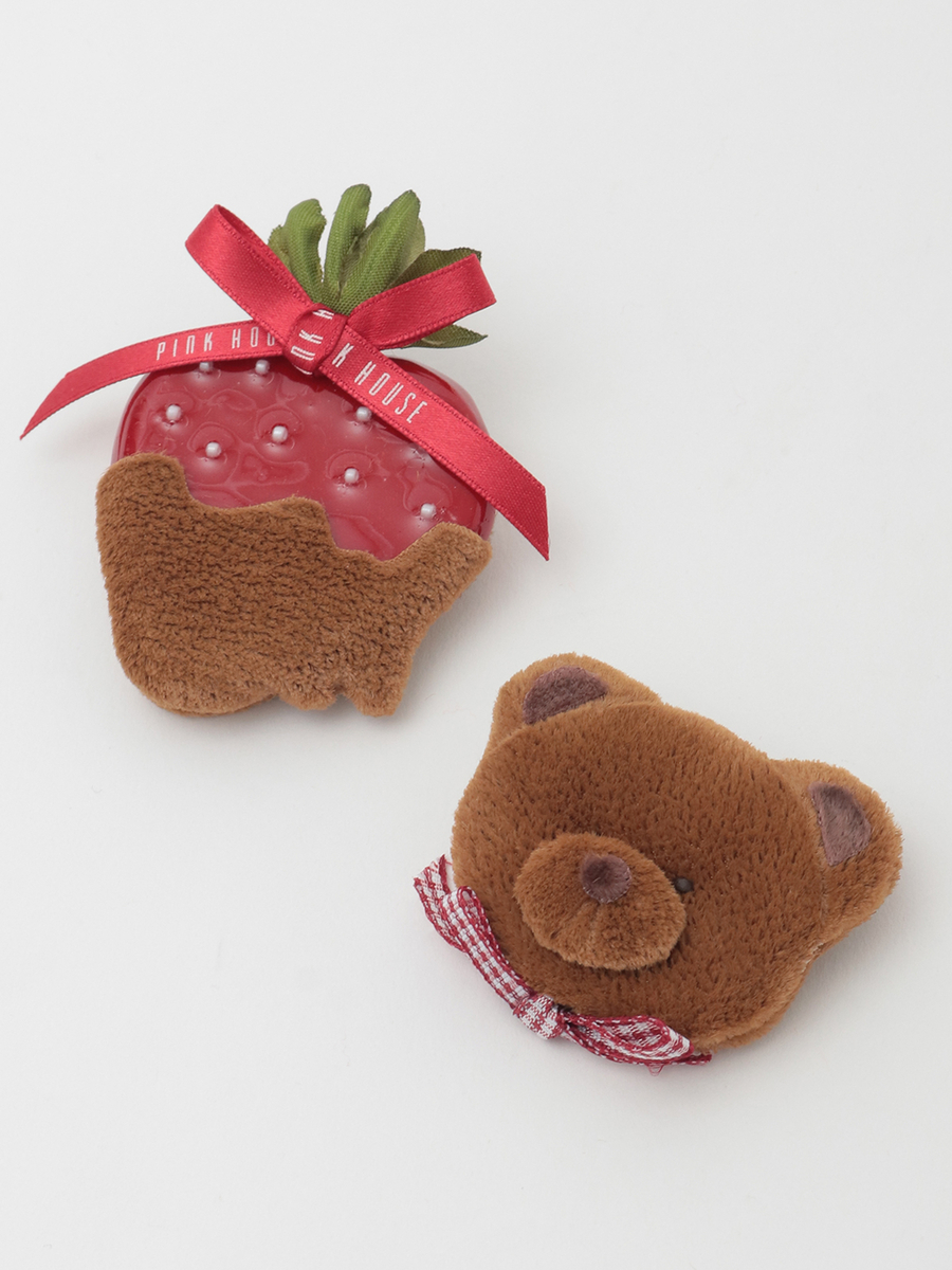 チョコレートテディ＆イチゴミニブローチ 詳細画像 チョコレート 1