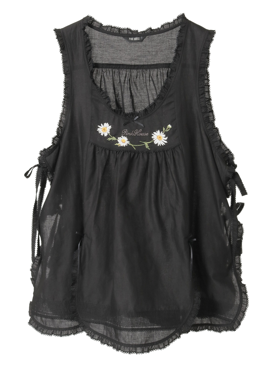 マーガレット刺繍ローンタブリエ 詳細画像 クロ 1