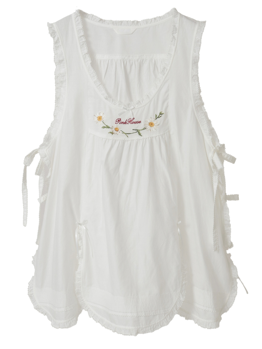 マーガレット刺繍ローンタブリエ 詳細画像 シロ 1