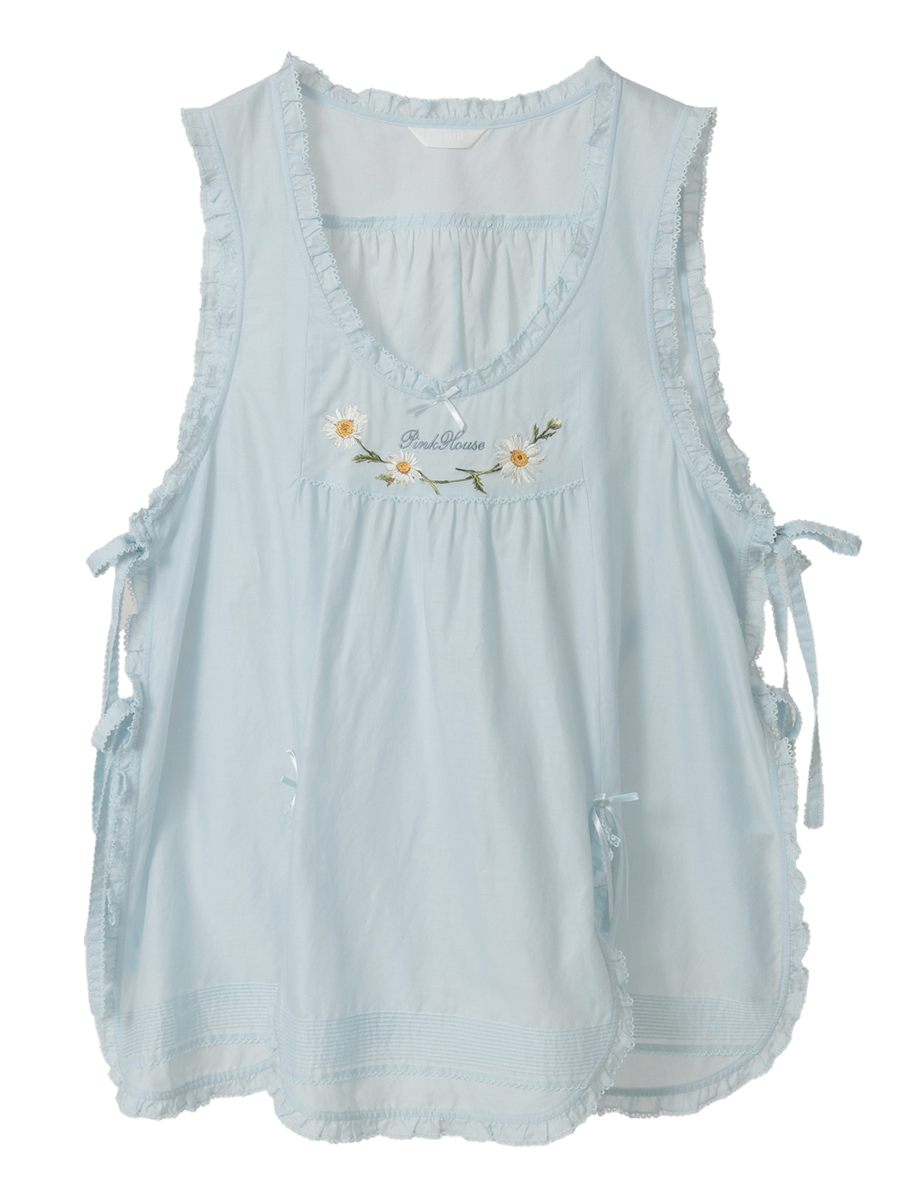 マーガレット刺繍ローンタブリエ 詳細画像 サックス 1