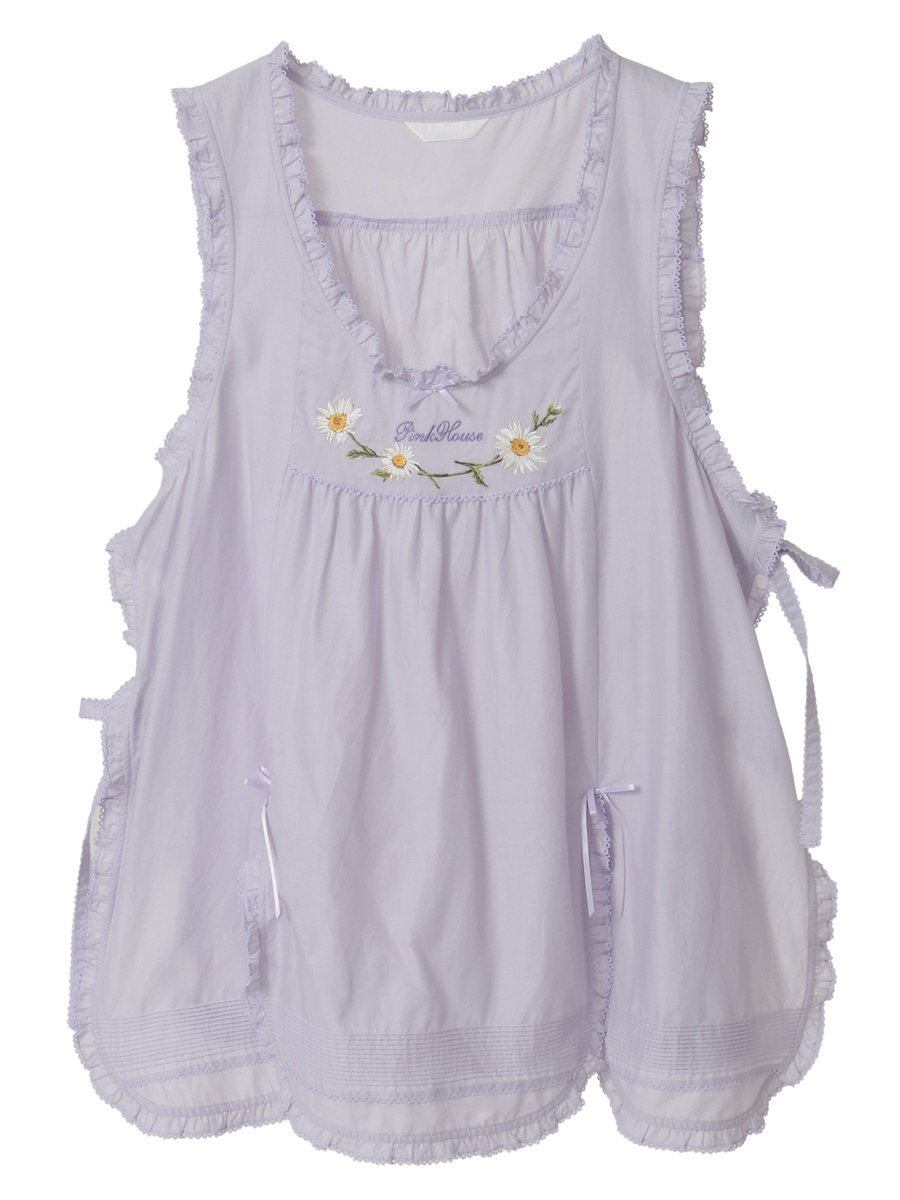 マーガレット刺繍ローンタブリエ 詳細画像 ラベンダー 1