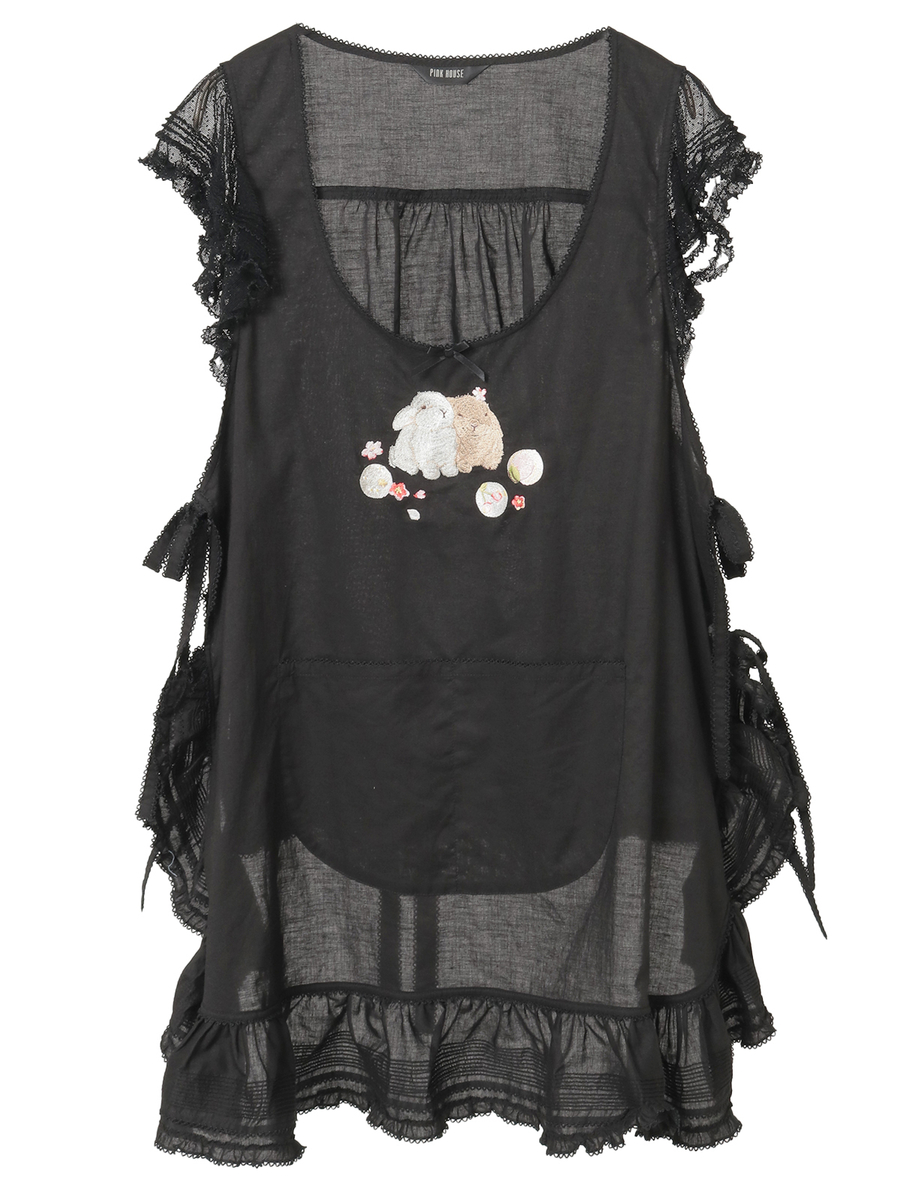 幸見うさぎ刺繍ローンタブリエ 詳細画像 クロ 1