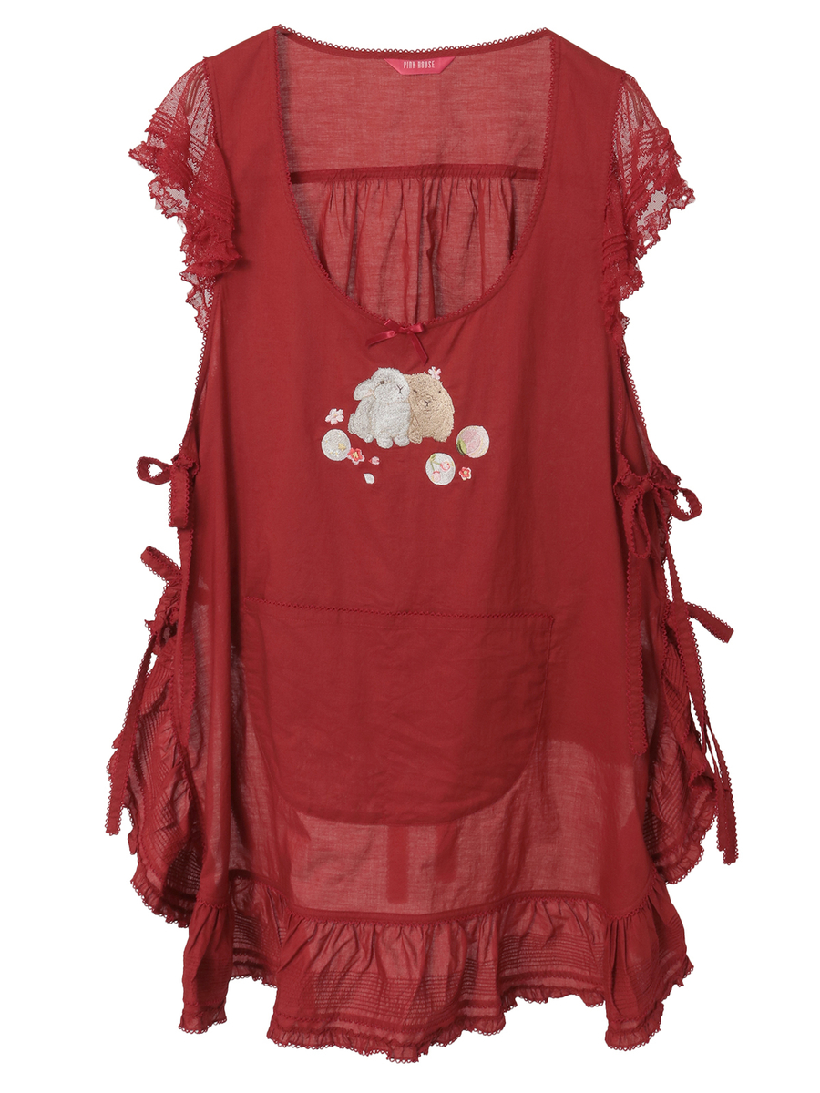 幸見うさぎ刺繍ローンタブリエ 詳細画像 アカ 1