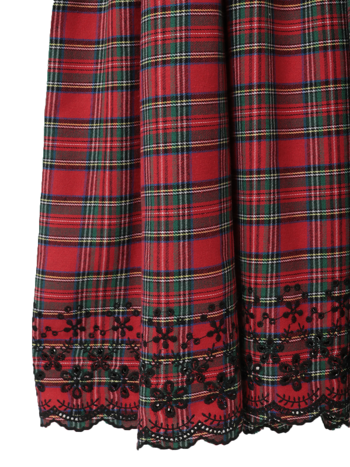 ピンクハウス 赤タータンチェックセットアップ 吊りスカートとベスト セットアップ】スカート チェック スーツ セットアップ 赤 イギリス