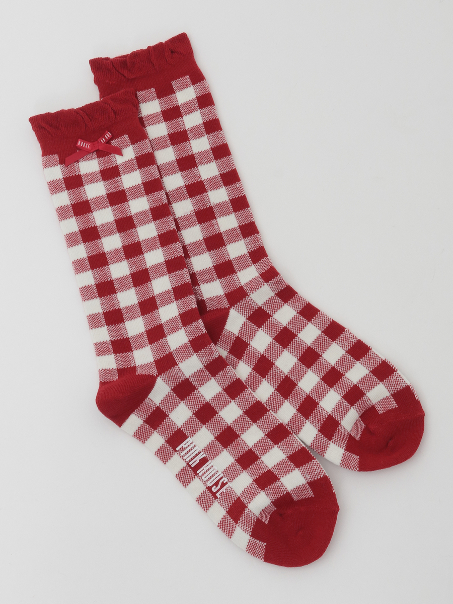 ギンガムチェックフリルソックス 詳細画像 アカ 1