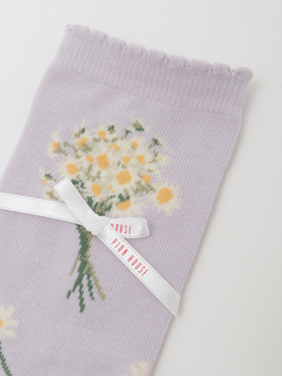 マーガレットブーケ柄ソックス 詳細画像 クロ 3