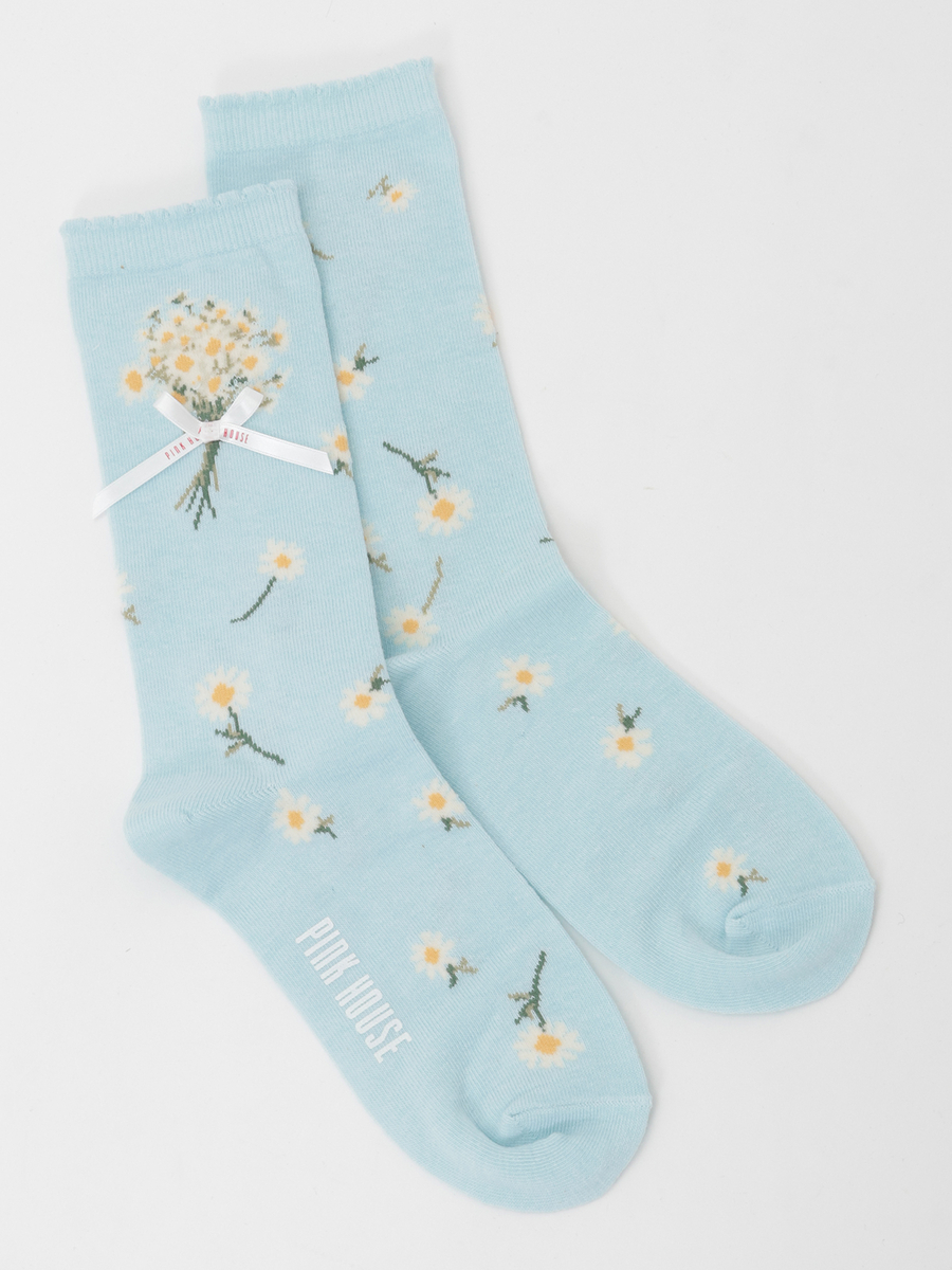 マーガレットブーケ柄ソックス 詳細画像 サックス 1