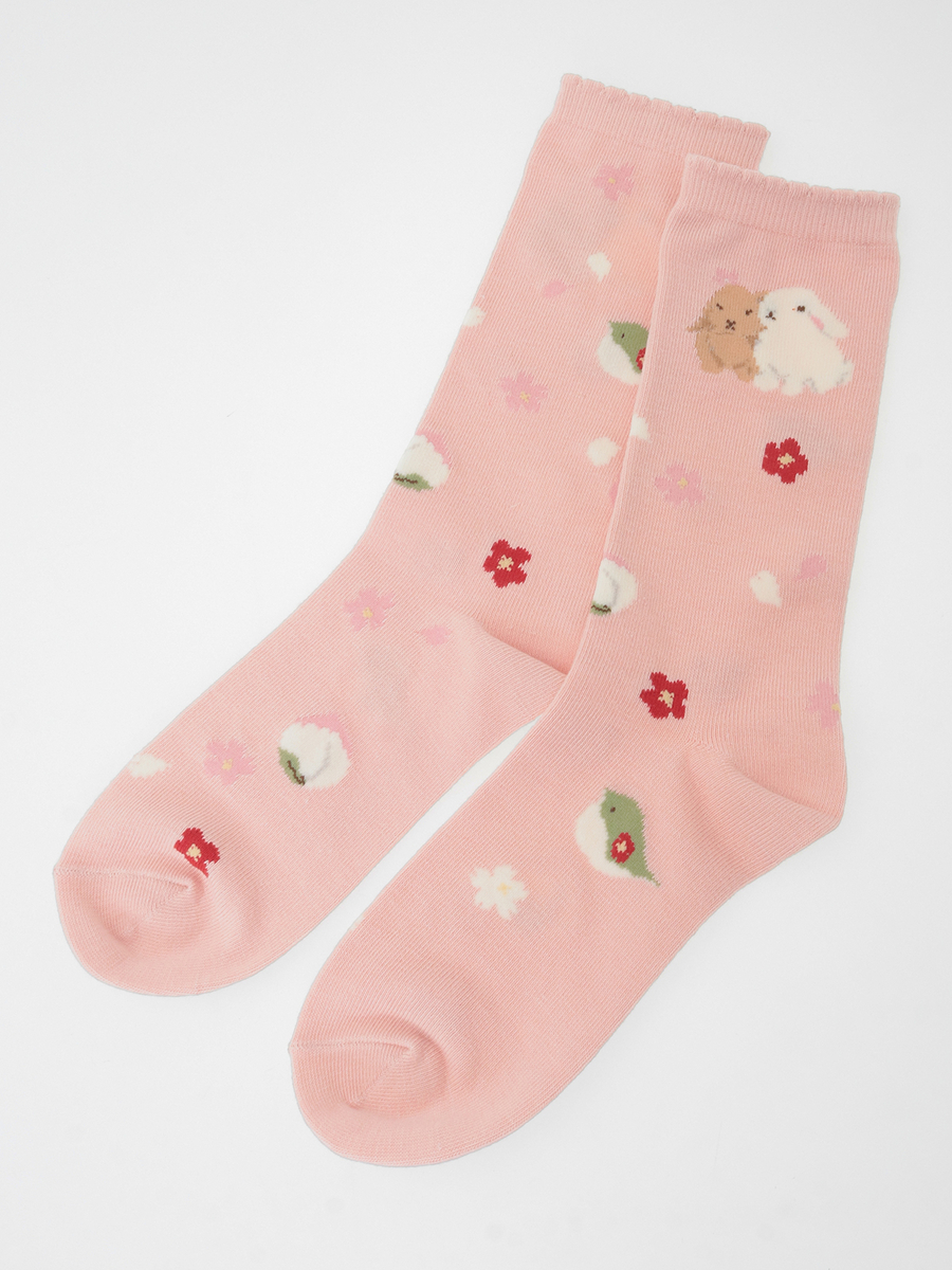 幸見うさぎ柄ソックス 詳細画像 アカ 2