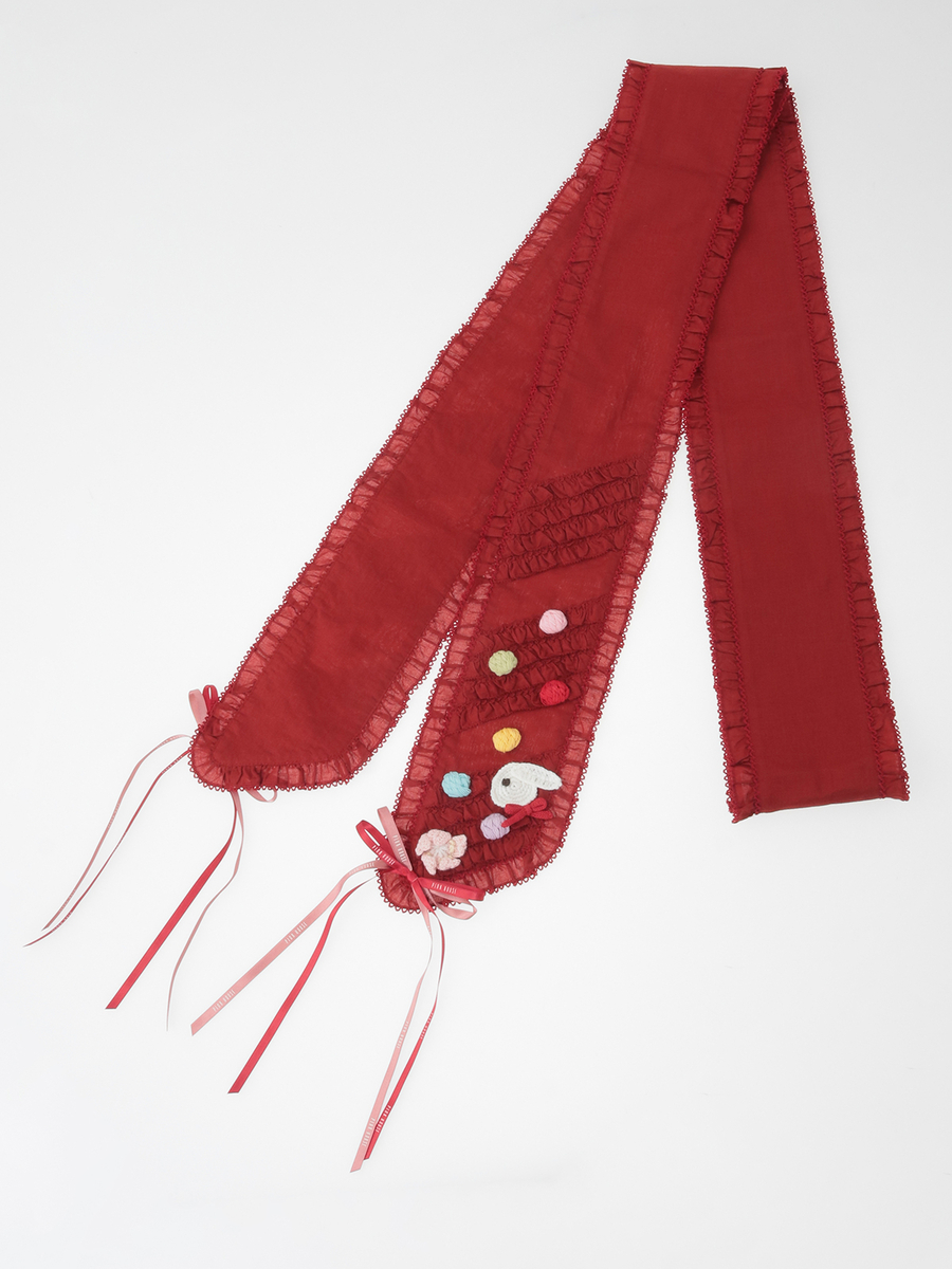 カラフルポップル付きサッシュリボン 詳細画像 アカ 1