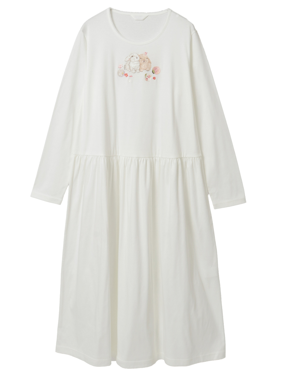 幸見うさぎ刺繍スムースワンピース 詳細画像 シロ 1