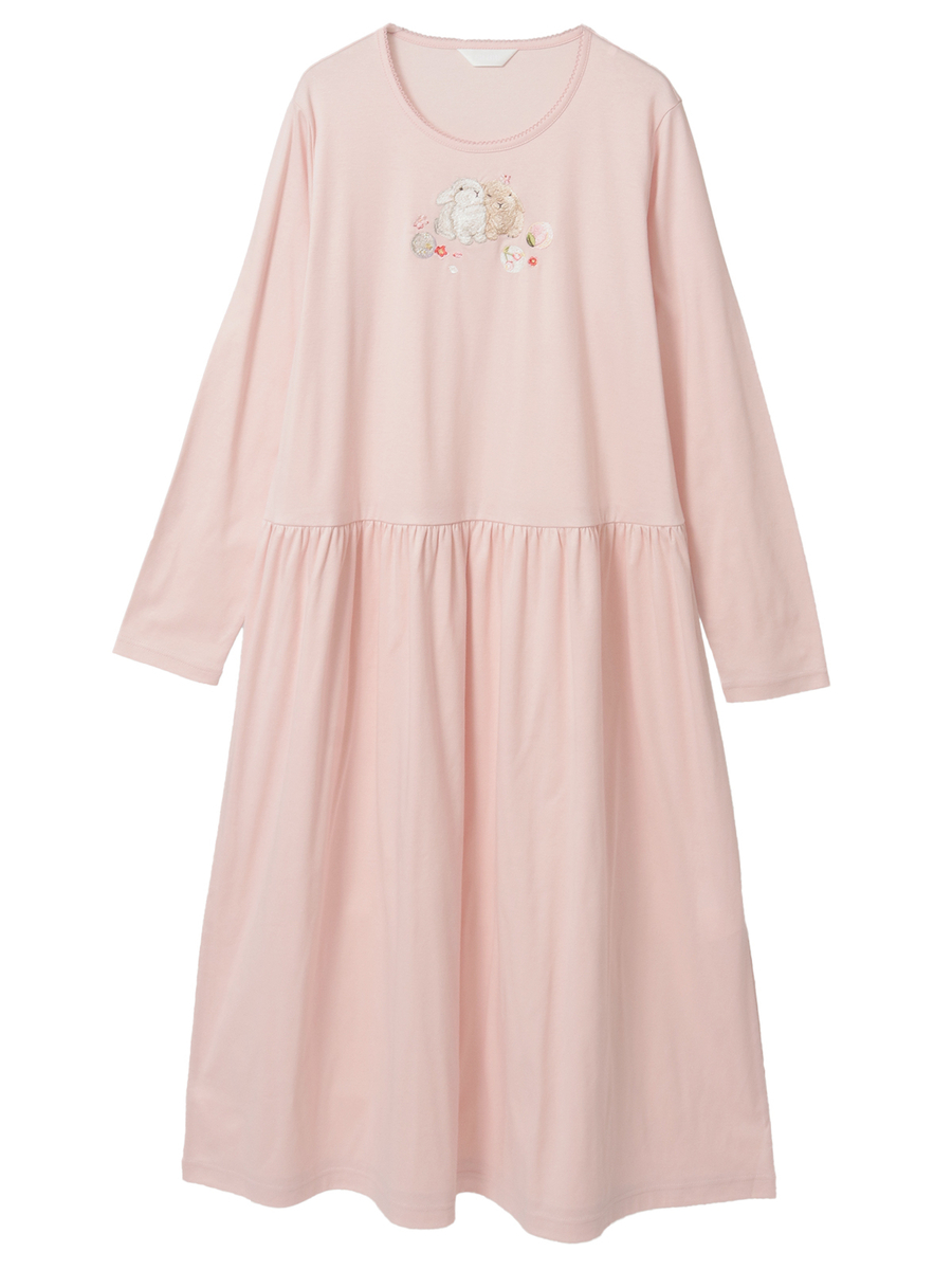 幸見うさぎ刺繍スムースワンピース 詳細画像 ピンク 1