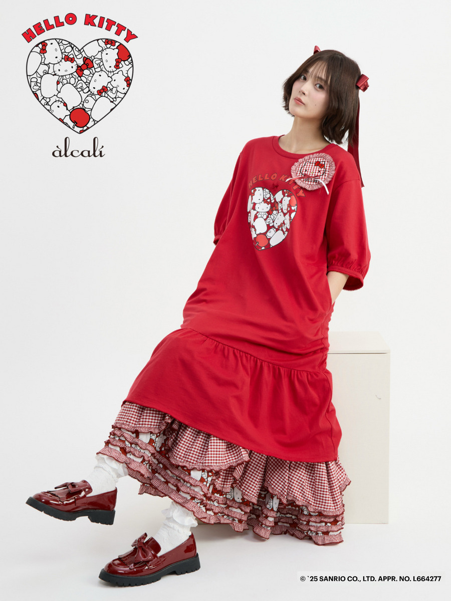 【alcali x HELLO KITTY】コラボレーションカットソーワンピース 詳細画像 レッド 2