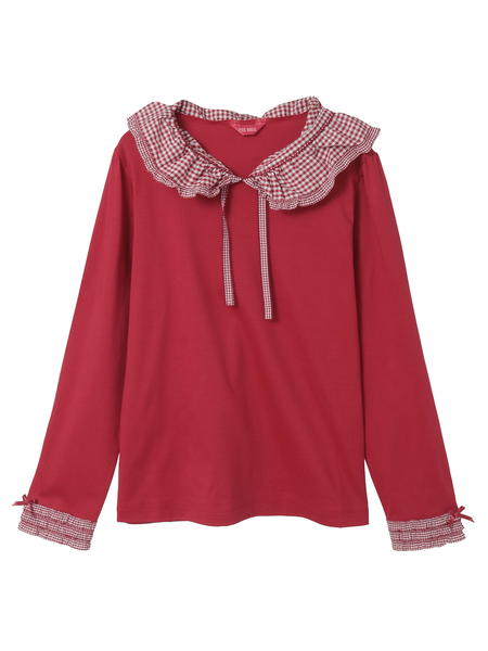 ギンガムチェックフリル襟使いカットソー