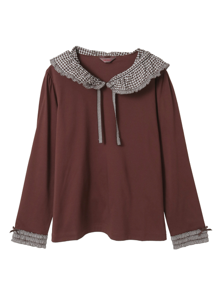 ギンガムチェックフリル襟使いカットソー