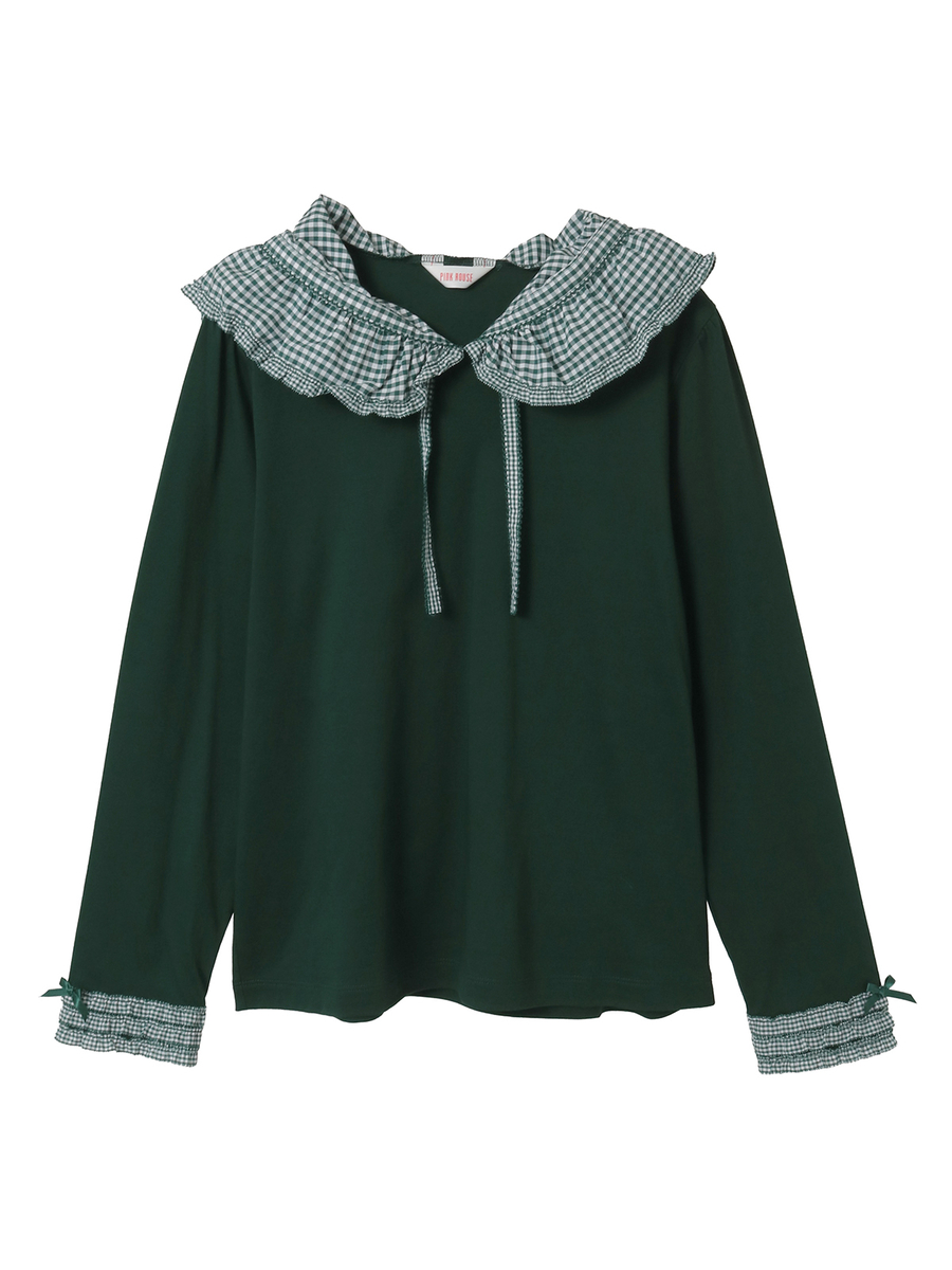 ギンガムチェックフリル襟使いカットソー 詳細画像 グリーン 1