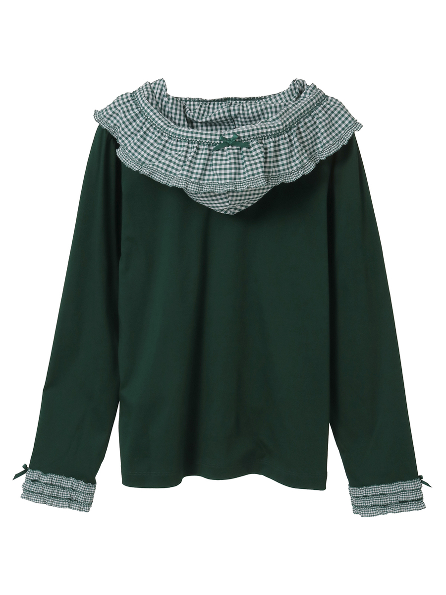 ギンガムチェックフリル襟使いカットソー 詳細画像 グリーン 2