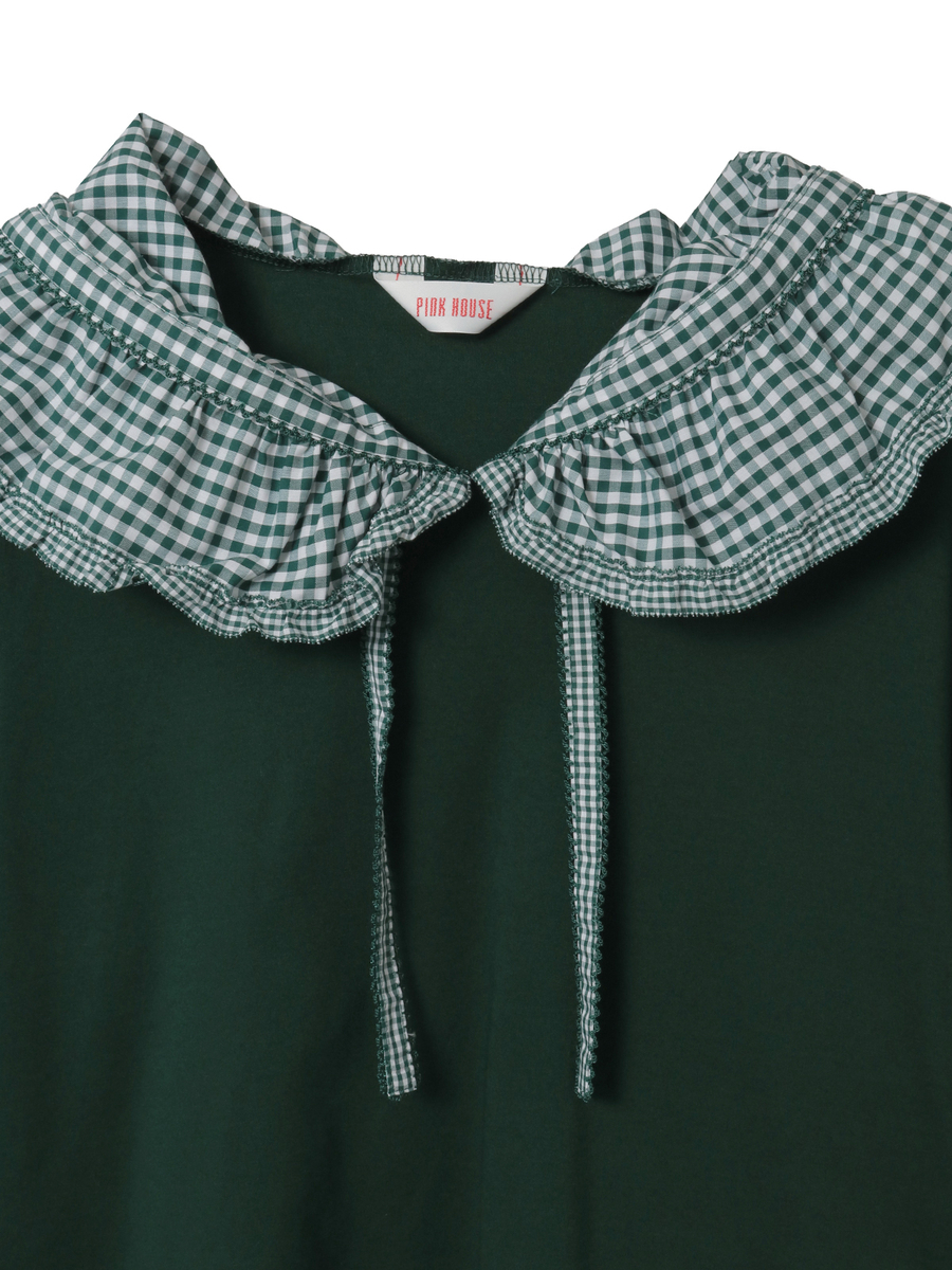 ギンガムチェックフリル襟使いカットソー 詳細画像 グリーン 3