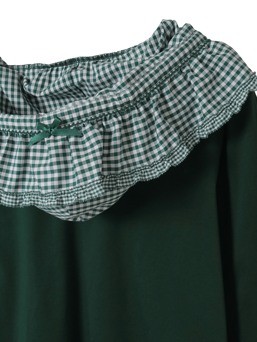 ギンガムチェックフリル襟使いカットソー 詳細画像 グリーン 6