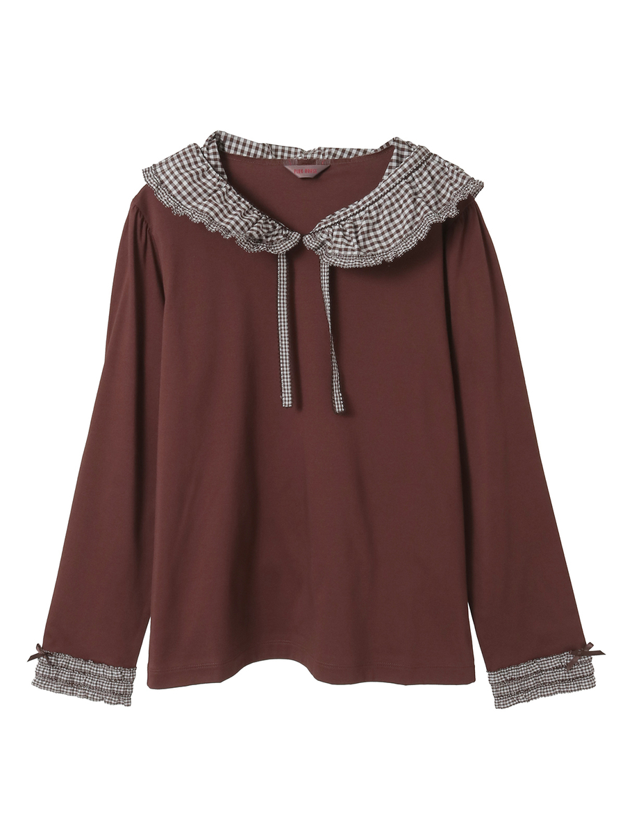 ギンガムチェックフリル襟使いカットソー 詳細画像 チョコレート 1