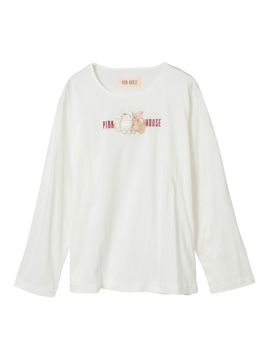 幸見うさぎ刺繍スムースカットソー 詳細画像 シロ 1