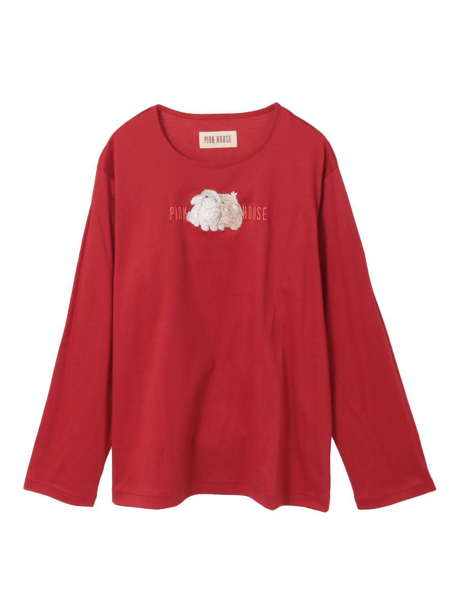 幸見うさぎ刺繍スムースカットソー 詳細画像 アカ 1