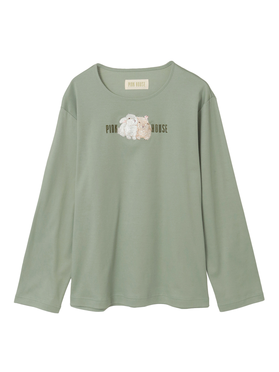 幸見うさぎ刺繍スムースカットソー 詳細画像 抹茶 1