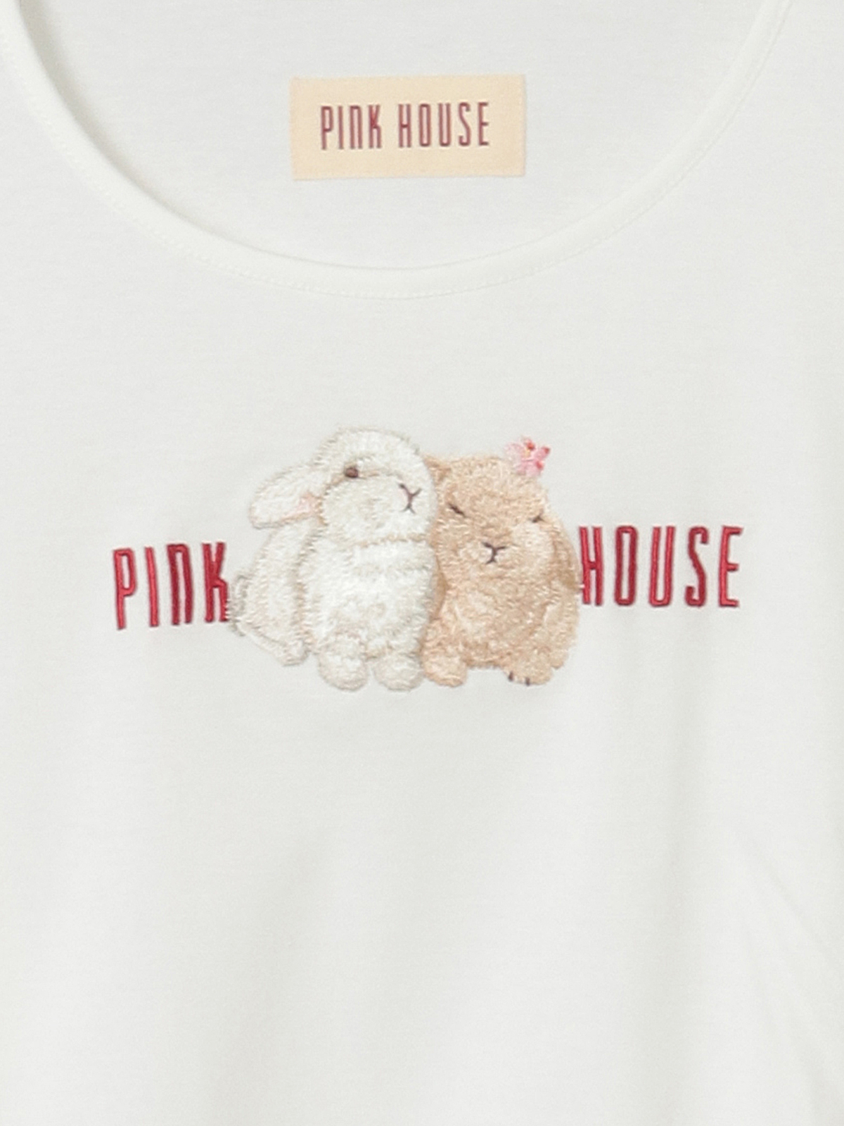 PINK HOUSE ウサギ刺繍 半袖ブラウス　白 PINK HOUSE（ピンクハウス） スモック刺繍ブラウス : タカシマヤ