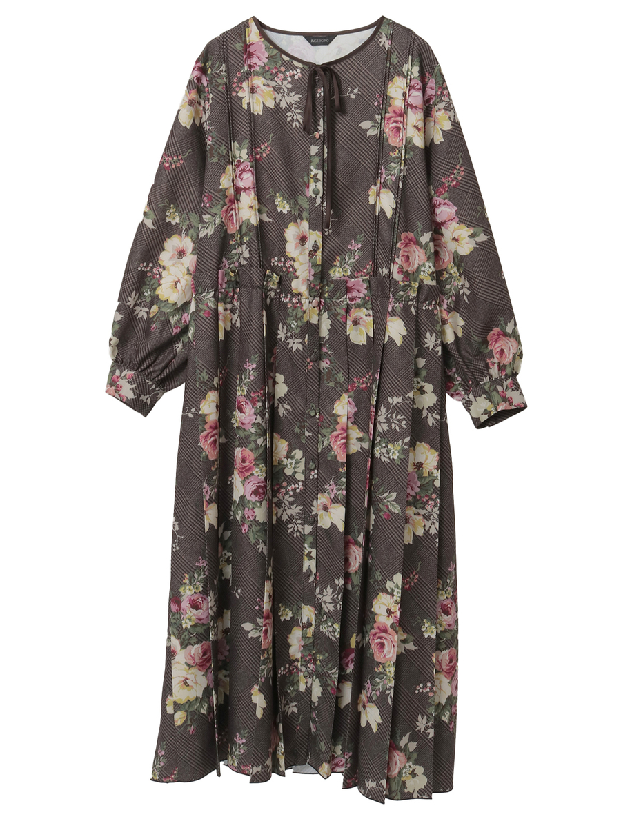 チェックブーケpt.ワンピース 詳細画像 ブラウン 1