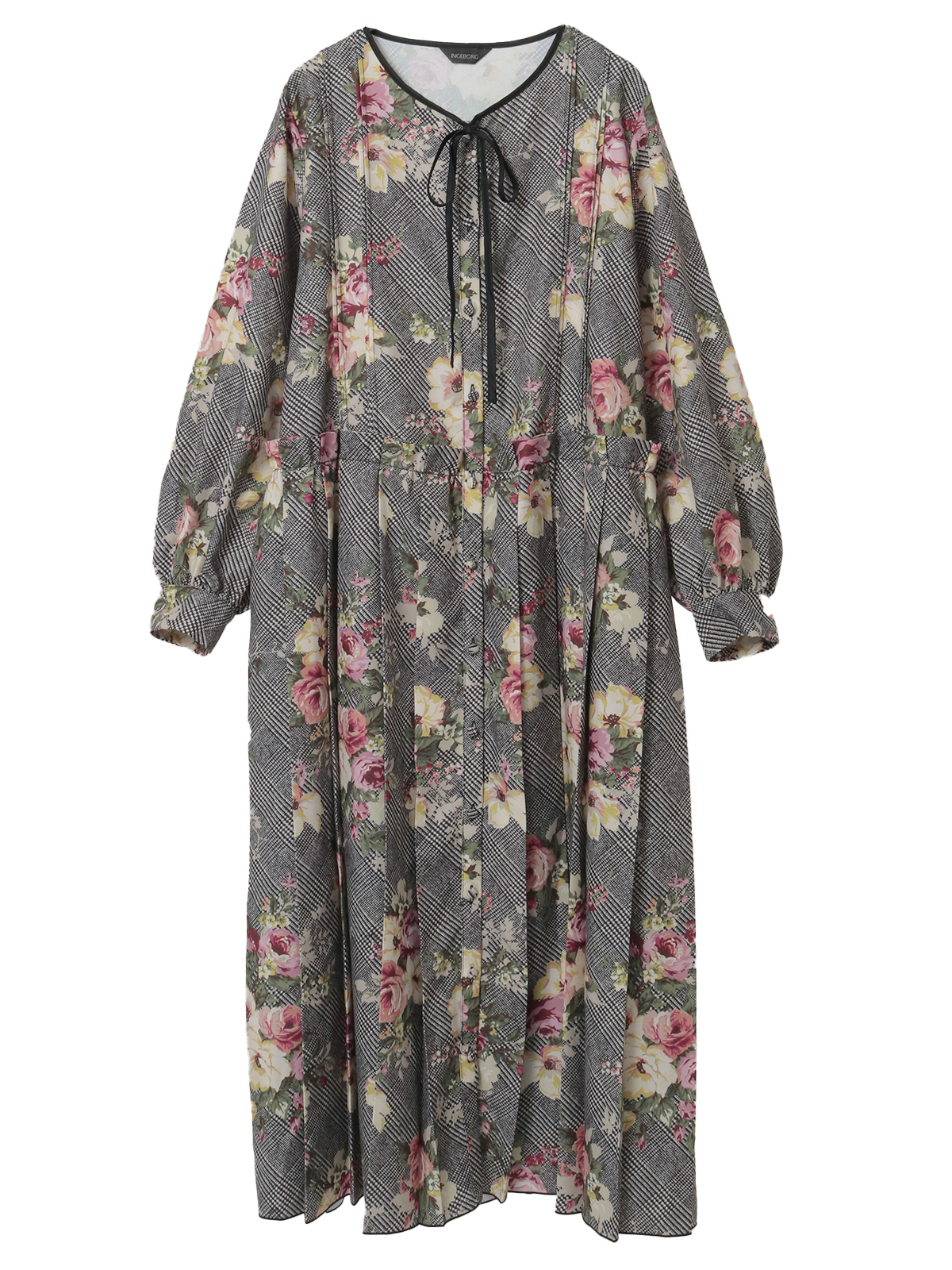 【試着のみ】ピンクハウス 黒￼ ピコフリル ピンタック使い コートワンピース チェックブーケpt.ワンピース｜ピンクハウスオフィシャル