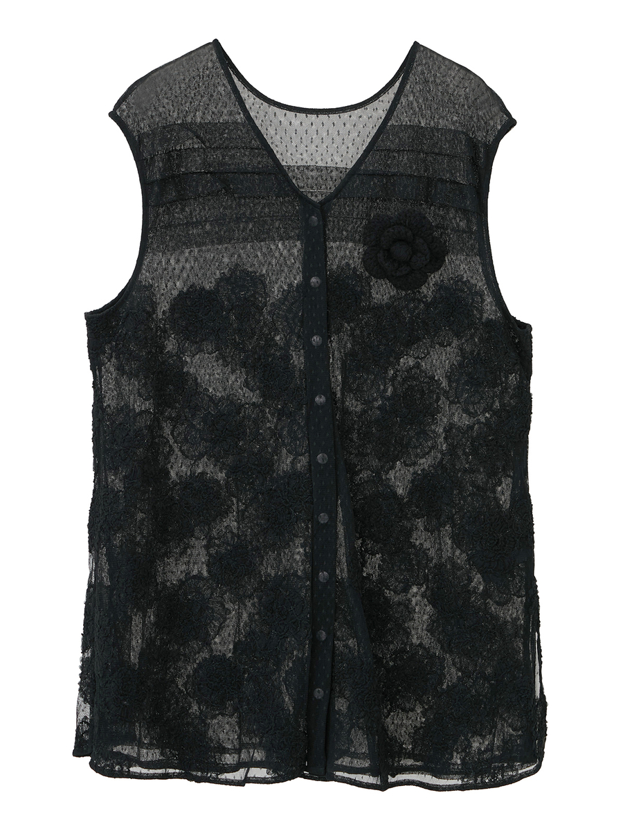 カメリアチュールレースチュニック 詳細画像 クロ 1