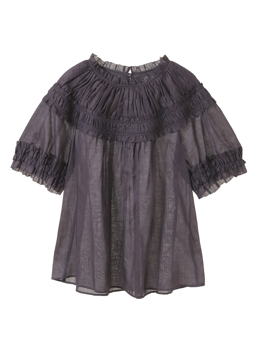 綿麻スラブローンシャーリングブラウス 詳細画像 ネイビー 1