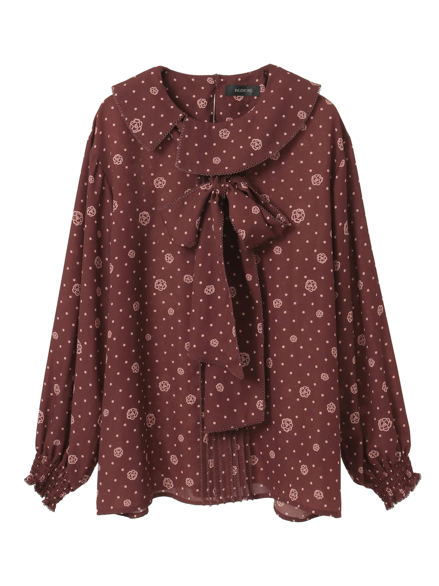 カメリアドットpt.リボンブラウス 詳細画像 ブラウン 1