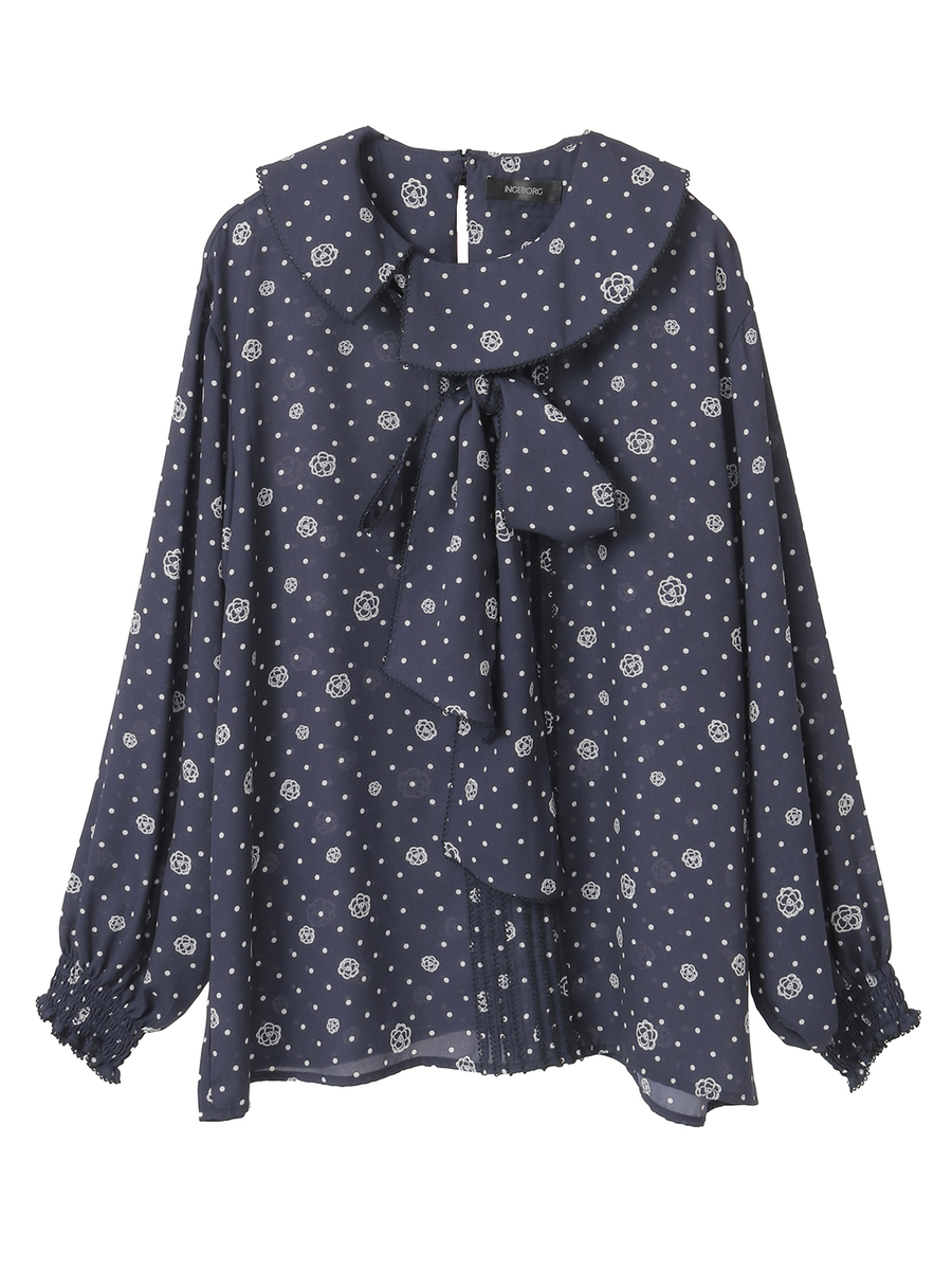 カメリアドットpt.リボンブラウス 詳細画像 ネイビー 1