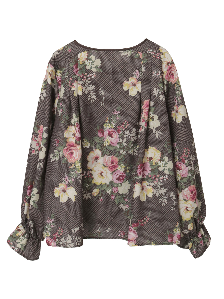 チェックブーケpt.ブラウス 詳細画像 ブラウン 2