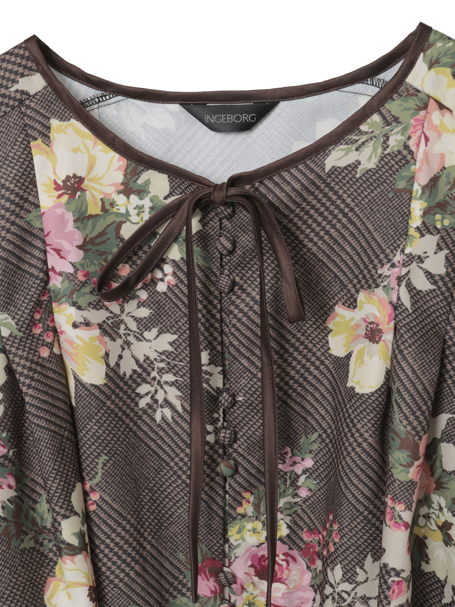 チェックブーケpt.ブラウス 詳細画像 ブラウン 3