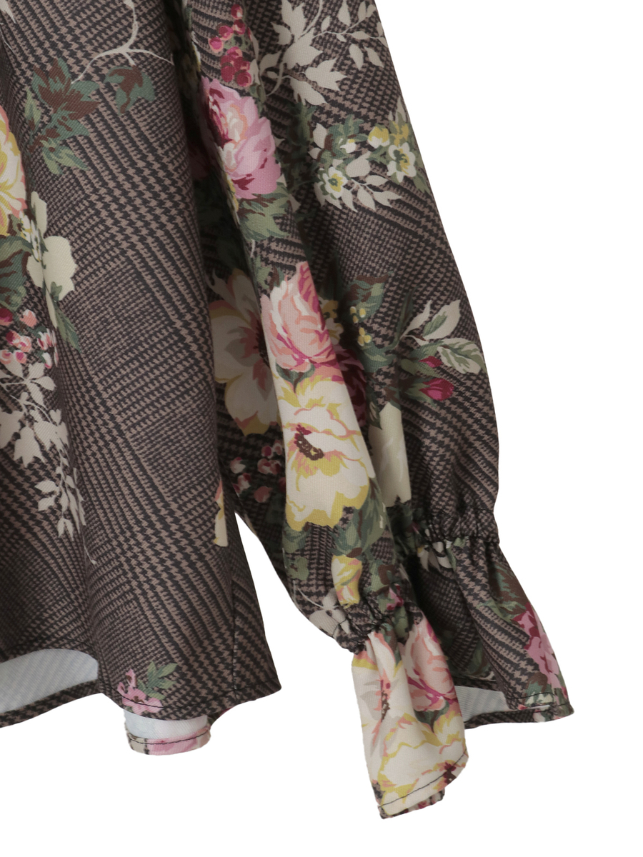 チェックブーケpt.ブラウス 詳細画像 ブラウン 4