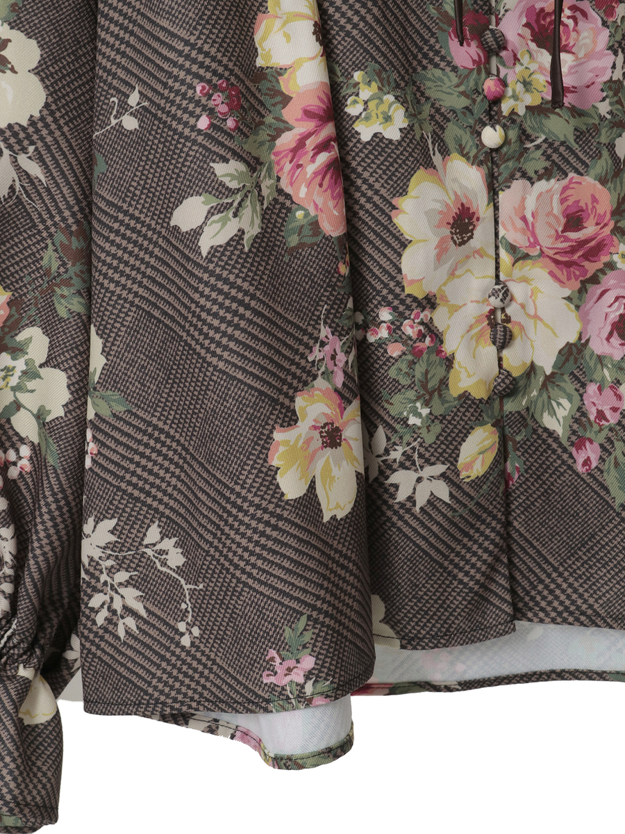 チェックブーケpt.ブラウス 詳細画像 ブラウン 5