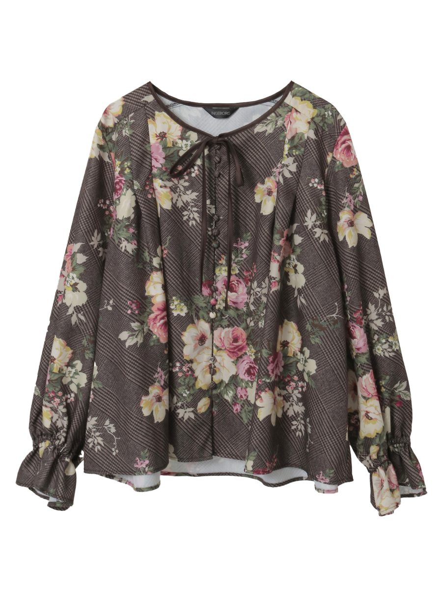 チェックブーケpt.ブラウス 詳細画像 ブラウン 1