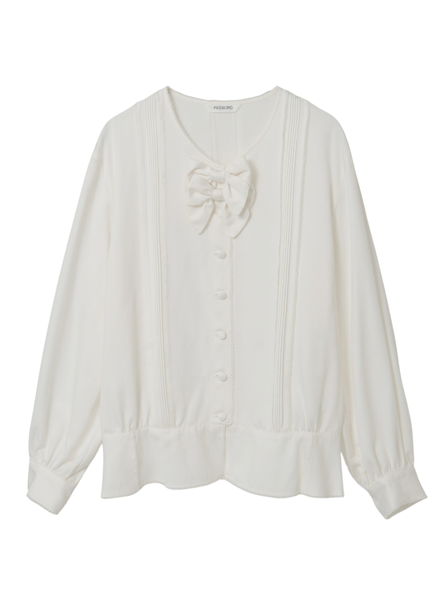 サテン起毛ペプラムブラウス 詳細画像 シロ 1