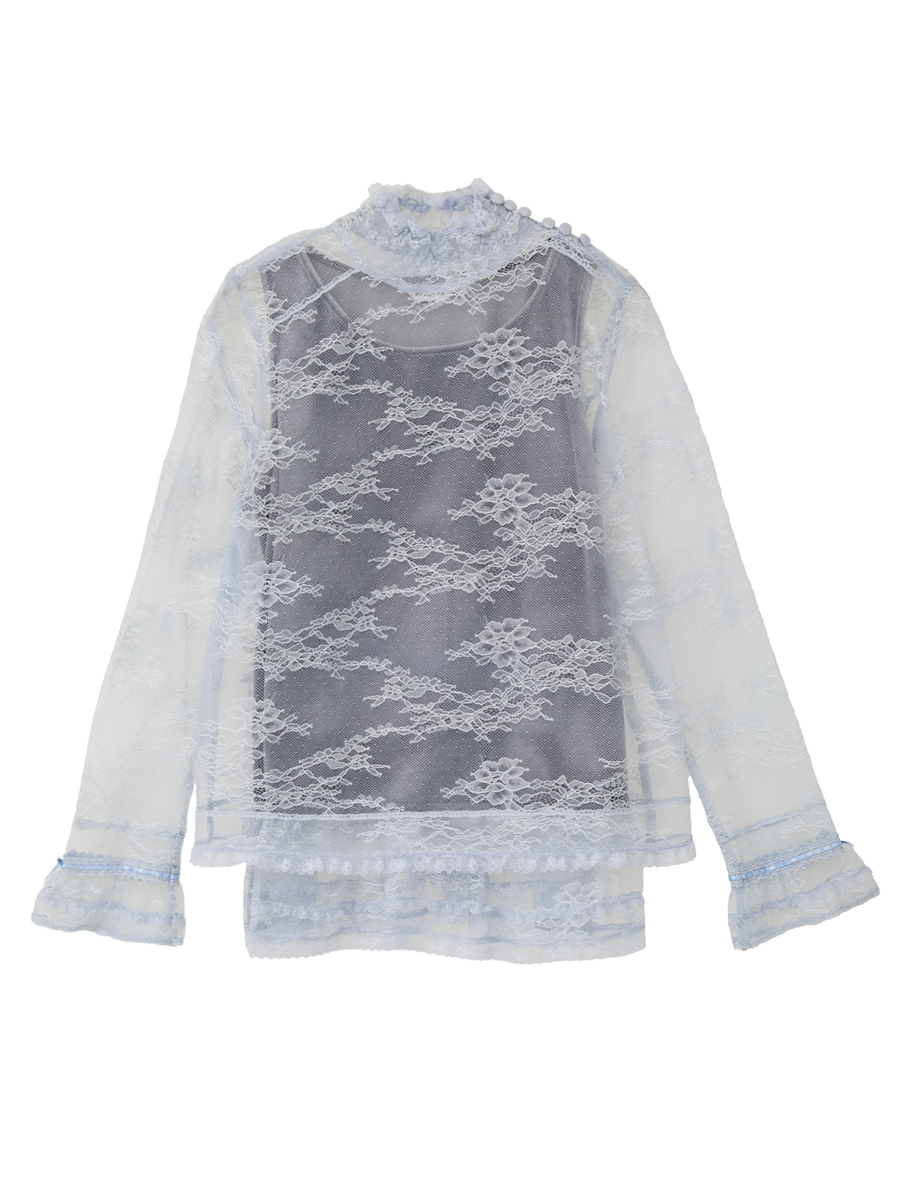 リバーレーススタンドカラーブラウス 詳細画像 クロ 1