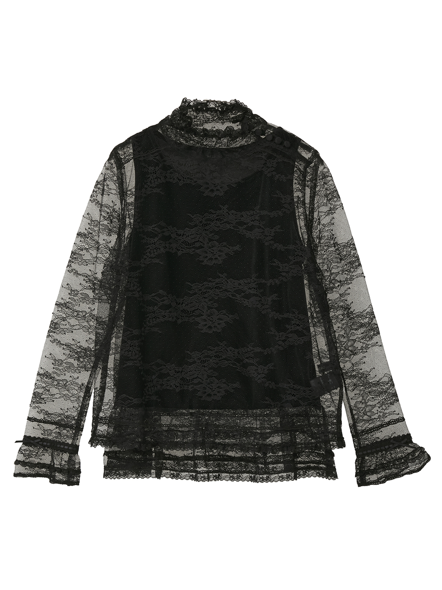 リバーレーススタンドカラーブラウス 詳細画像 クロ 1