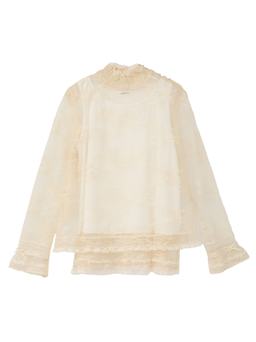 リバーレーススタンドカラーブラウス 詳細画像 アイボリー 1