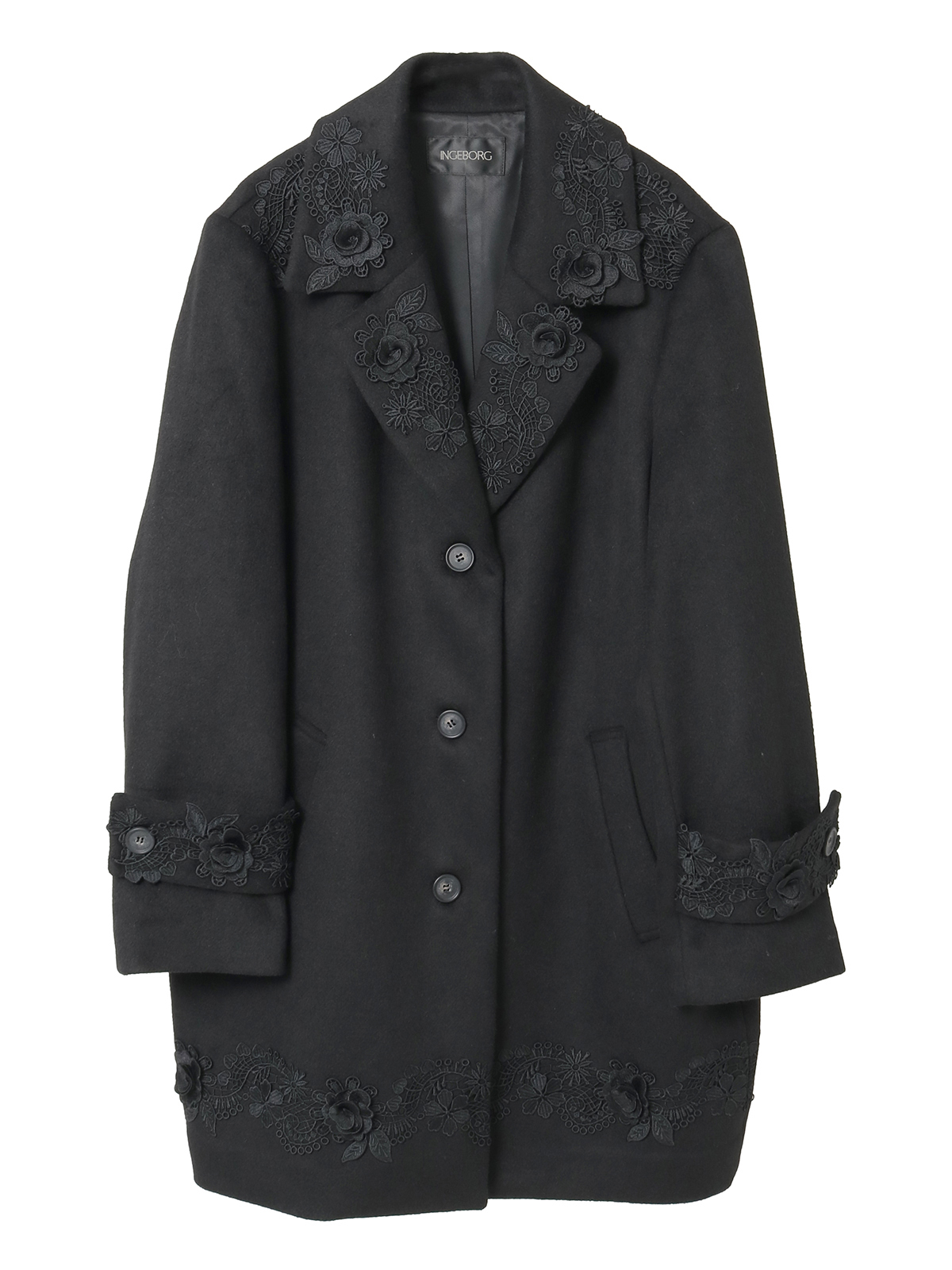 ピンクハウス　インペリアルモッサコート　黒色　ブラック　リボン　クリーニング済み ピンクハウス インペリアルモッサコート 黒色 ブラック リボン