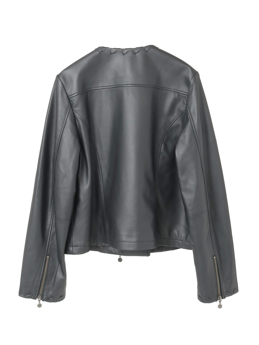 ラムレザーノーカラージャケット 詳細画像 ワイン 2