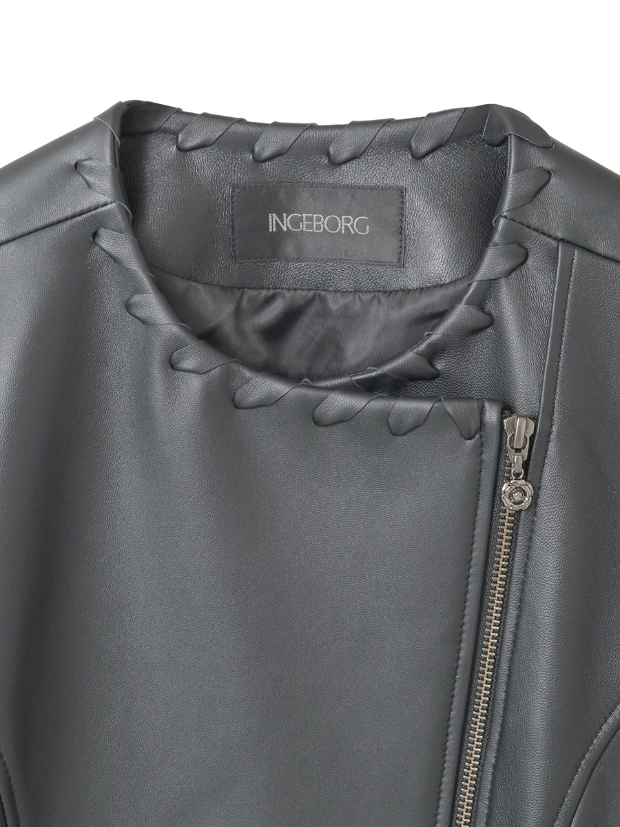 ラムレザーノーカラージャケット 詳細画像 ワイン 3