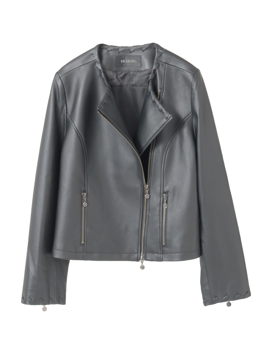 ラムレザーノーカラージャケット 詳細画像 ワイン 8