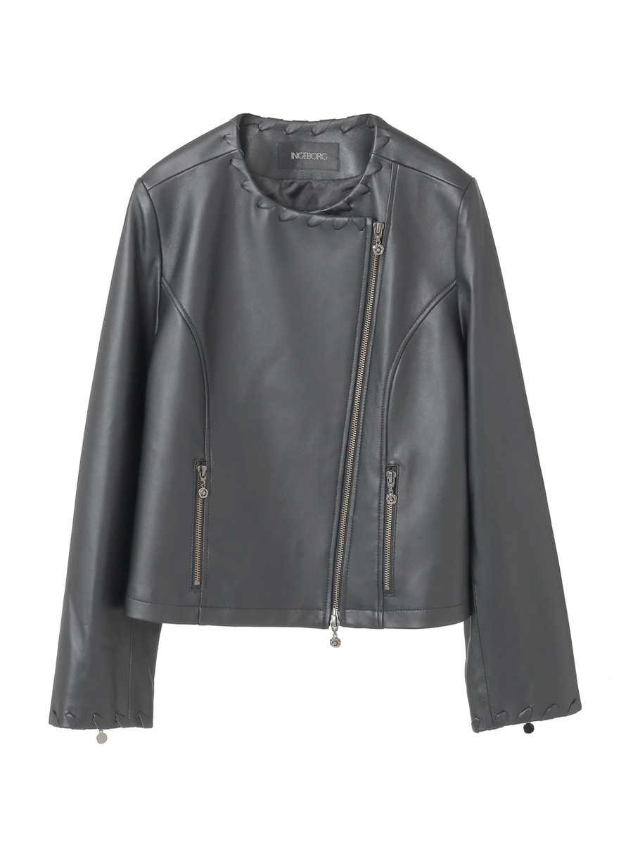 ラムレザーノーカラージャケット 詳細画像 クロ 1